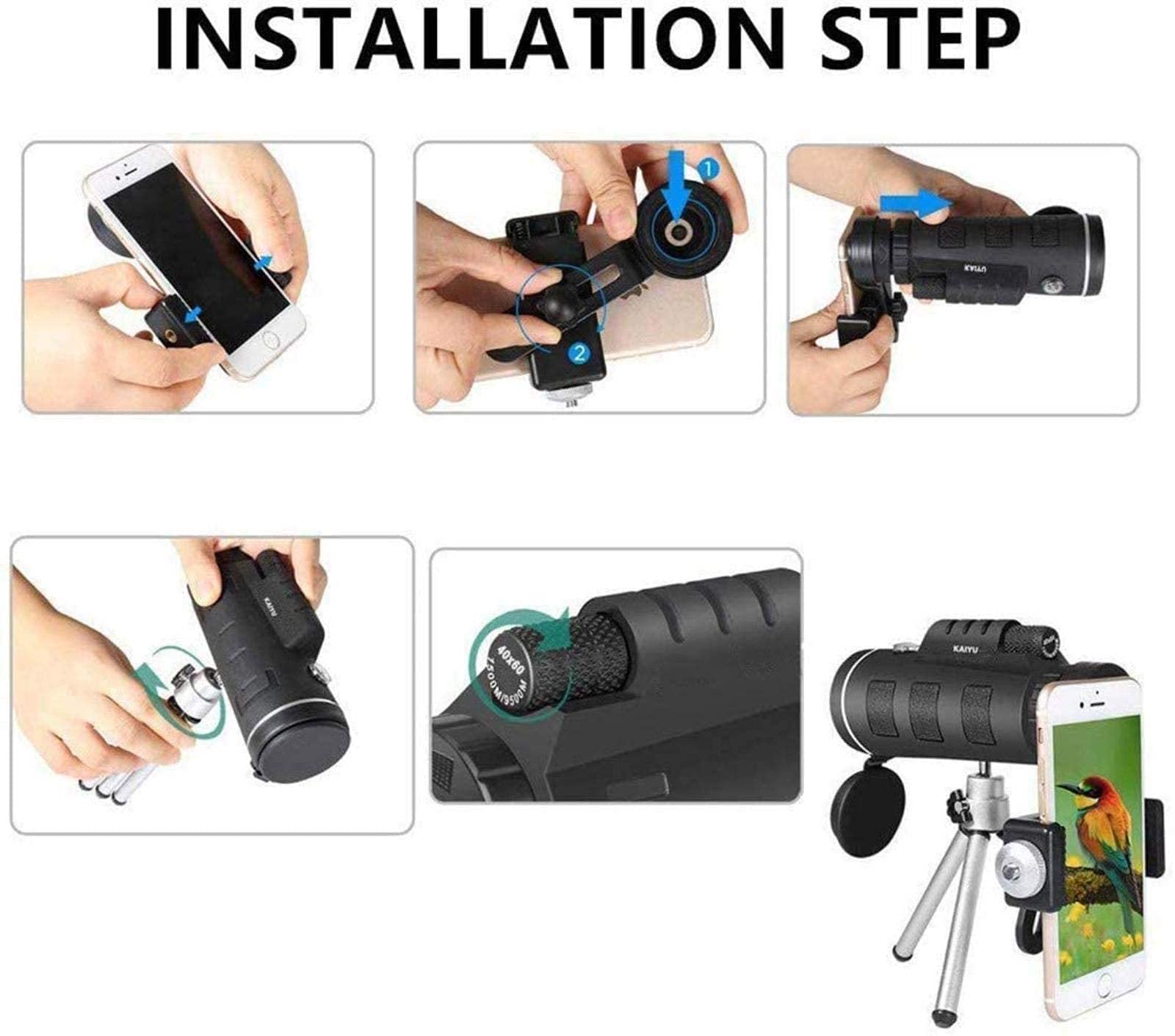 Монокуляр High Performance Monocular 40 x 60 з тримачем для смартфона та штативом, фото №5