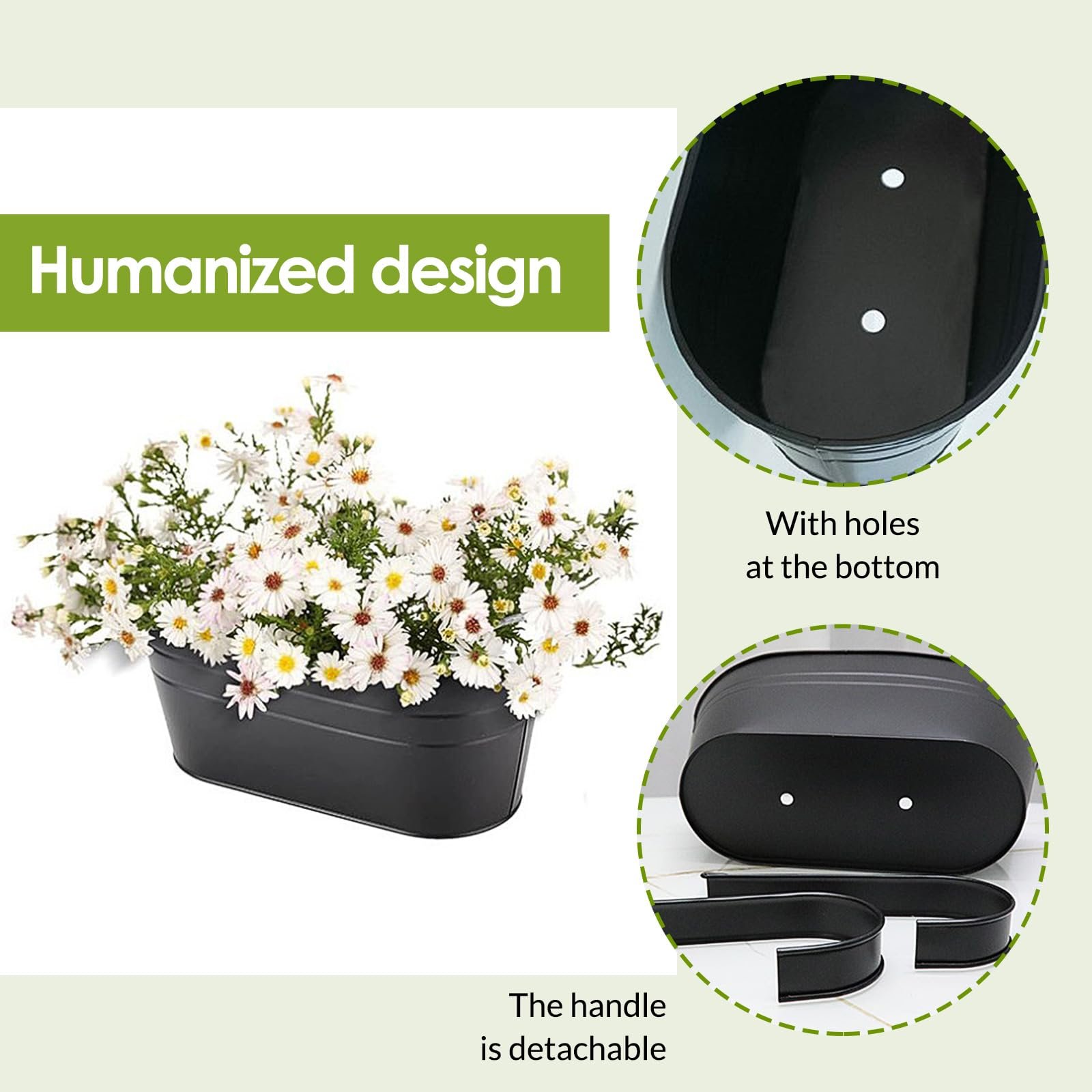 Набір підвісних квіткових горщиків (4 шт.) Метал З дренажним отвором та знімним гачком Чорний, фото №3 Набір підвісних квіткових горщиків (4 шт.) Метал З дренажним отвором та знімним гачком Чорний, фото №3