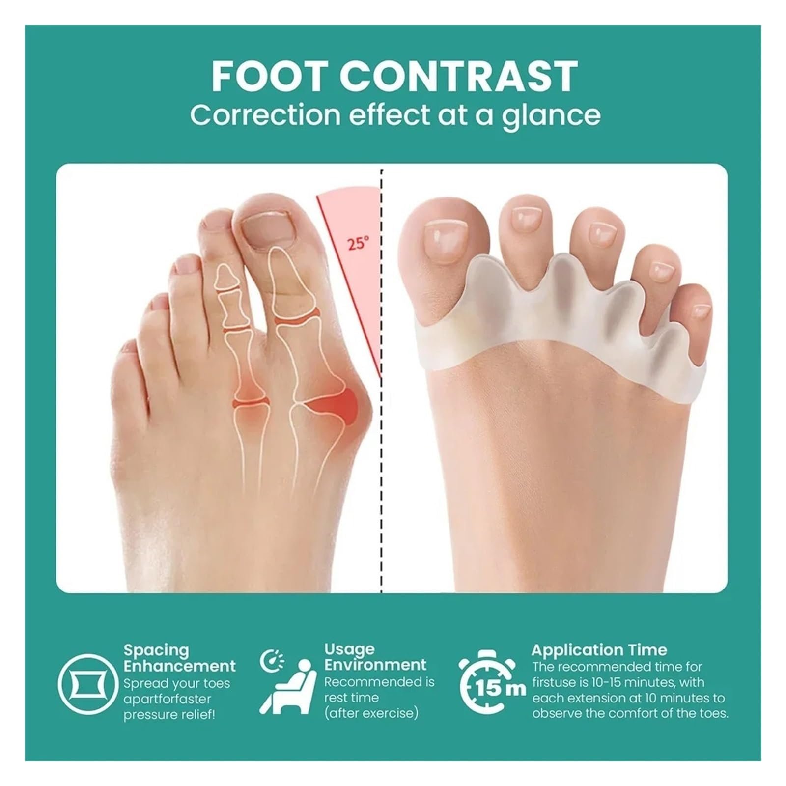 Роздільник для пальців Силіконовий 1 пара Коректор для кісточки молоткоподібного пальця, фото №5