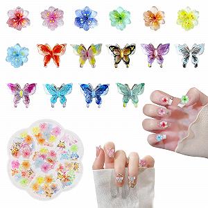 Квіти + Метелики 3D, Набір для літнього манікюру, 50 шт Квіти + 50 шт Метелики - Фото 1