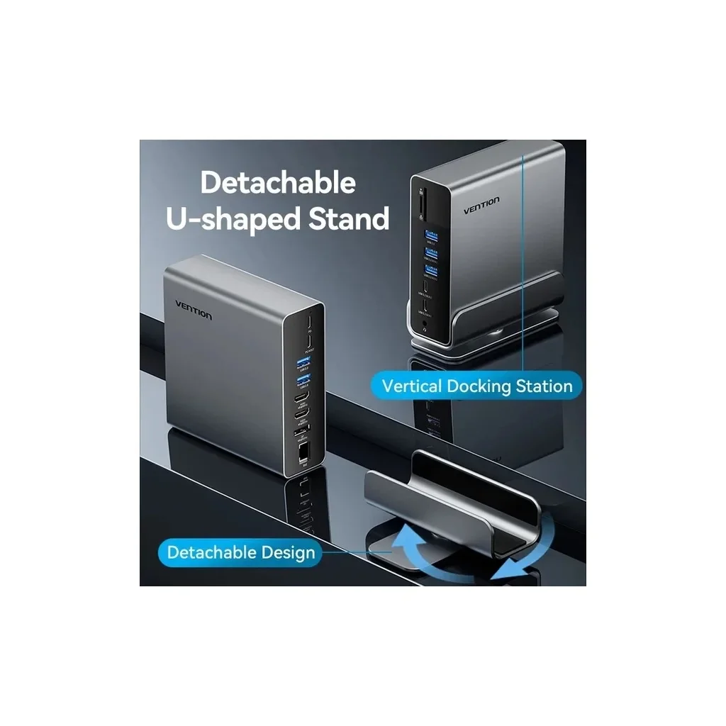 Концентратор Vention USB-C 15-in-1 2xHDMI + DisplayPort + RJ45 + SD/TF + 3.5mm gray (TPUH0), фото №6 Концентратор Vention USB-C 15-in-1 2xHDMI + DisplayPort + RJ45 + SD/TF + 3.5mm gray (TPUH0), фото №6