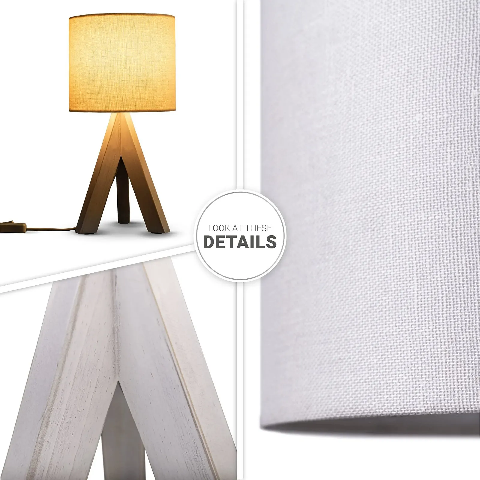 Настільна лампа Paco Home E14 Тканинний абажур Дерево Сталь Бамбук, фото №4