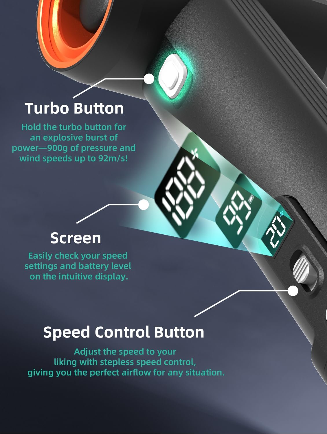 Воздуходувка Kica JetFan Max Электрическая, для сухой пылеуборки, металлическая, сжатый воздух и пыль, сушилка для автомобиля, воздушный поток 331 км/ч - для листьев, снега, капель воды из автомобиля и пыли, фото №6