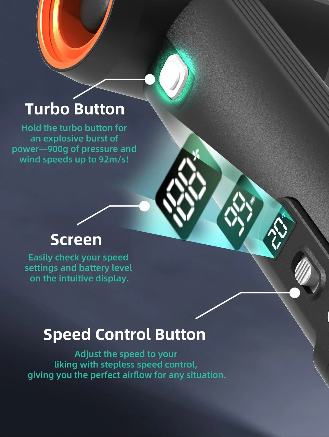 Воздуходувка Kica JetFan Max Электрическая, для сухой пылеуборки, металлическая, сжатый воздух и пыль, сушилка для автомобиля, воздушный поток 331 км/ч - для листьев, снега, капель воды из автомобиля и пыли, фото №6