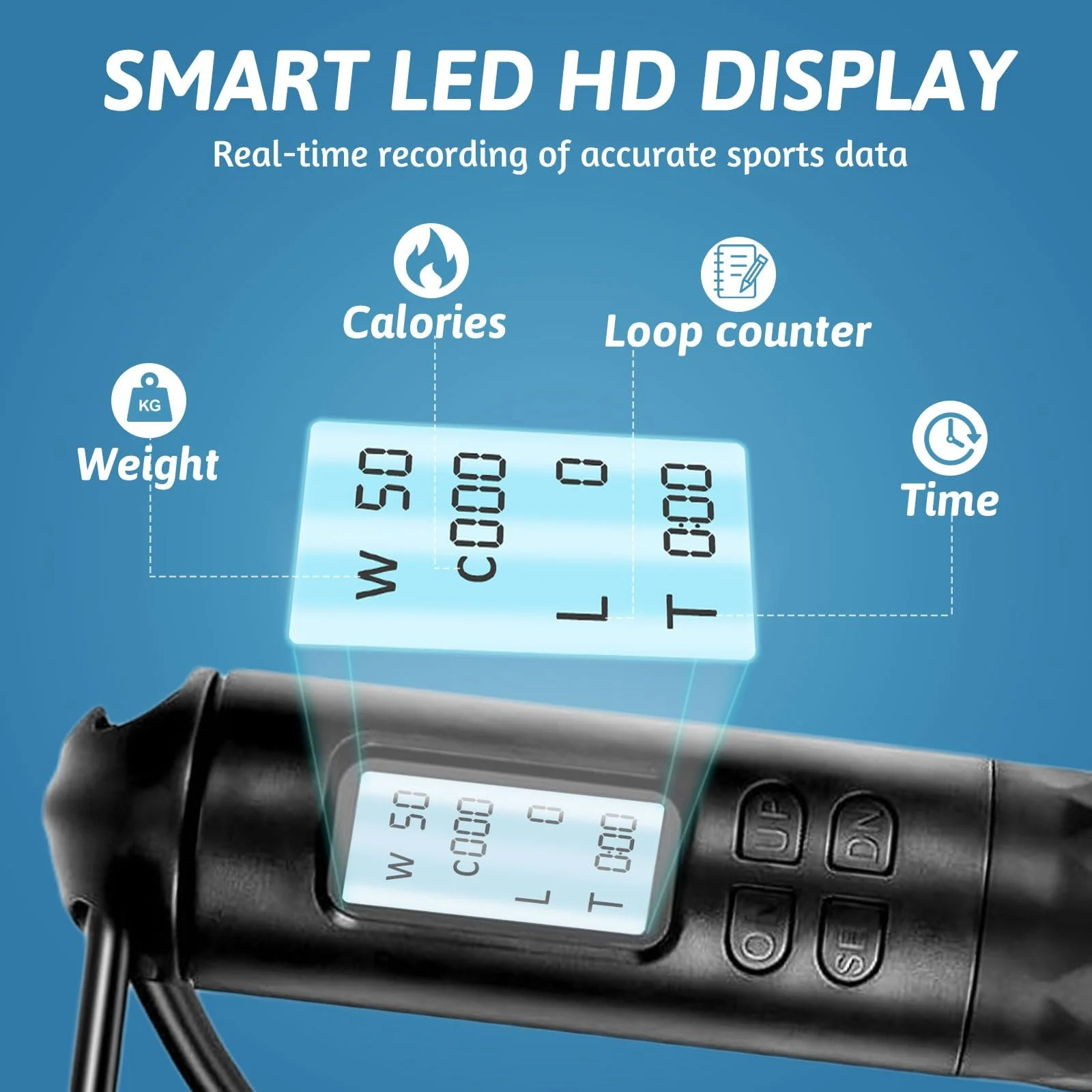 Скакалка з лічильником HD LCD та обтяжувачами бездротова регульована, фото №2