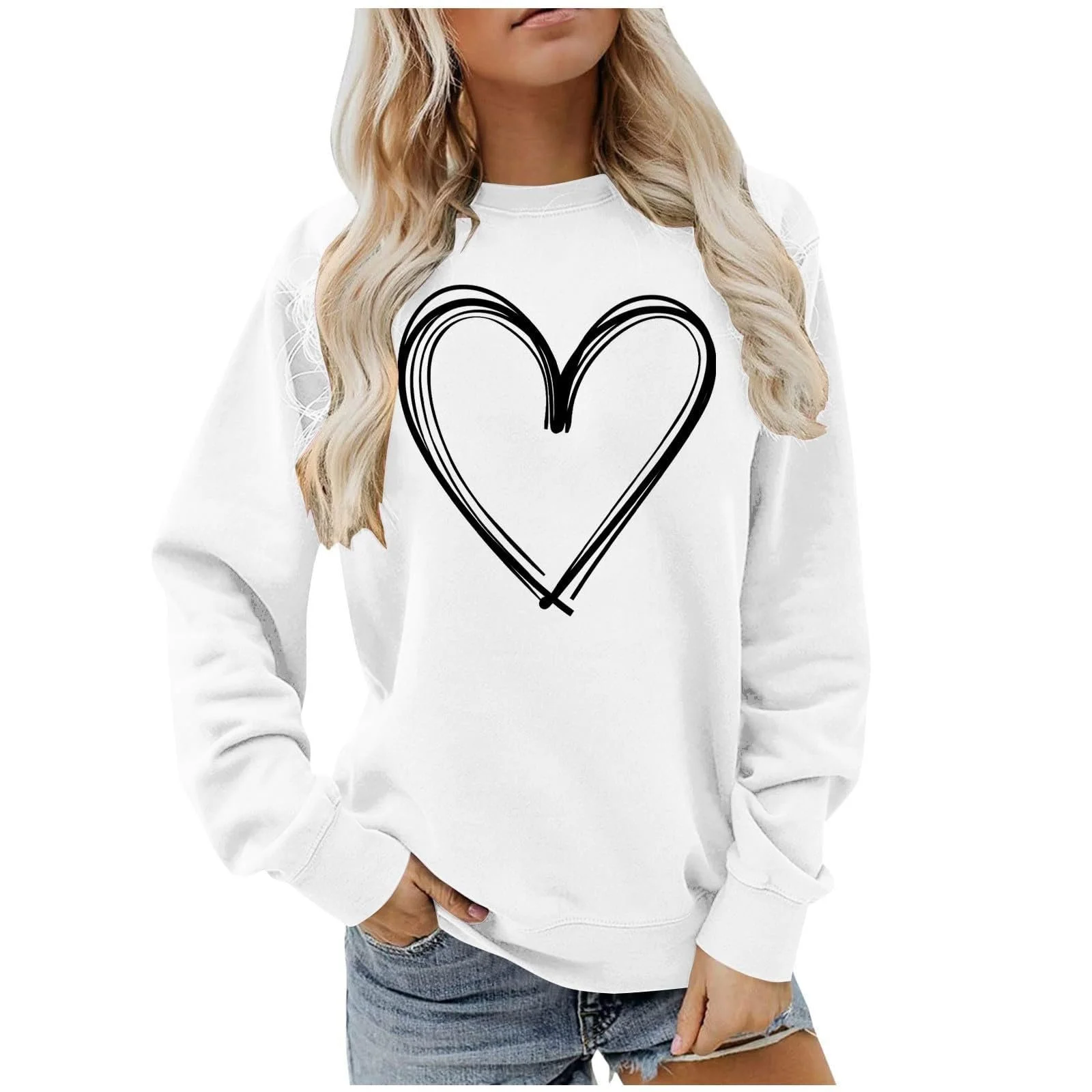 Женский свитшот Gwnauz Пуловер Женский джемпер с принтом сердца, круглым вырезом и длинными рукавами для женщин и девушек, осенне-зимний классический принт в виде сердца, большой, теплый и комфортный, фото №1 Женский свитшот Gwnauz Пуловер Женский джемпер с принтом сердца, круглым вырезом и длинными рукавами для женщин и девушек, осенне-зимний классический принт в виде сердца, большой, теплый и комфортный, фото №1