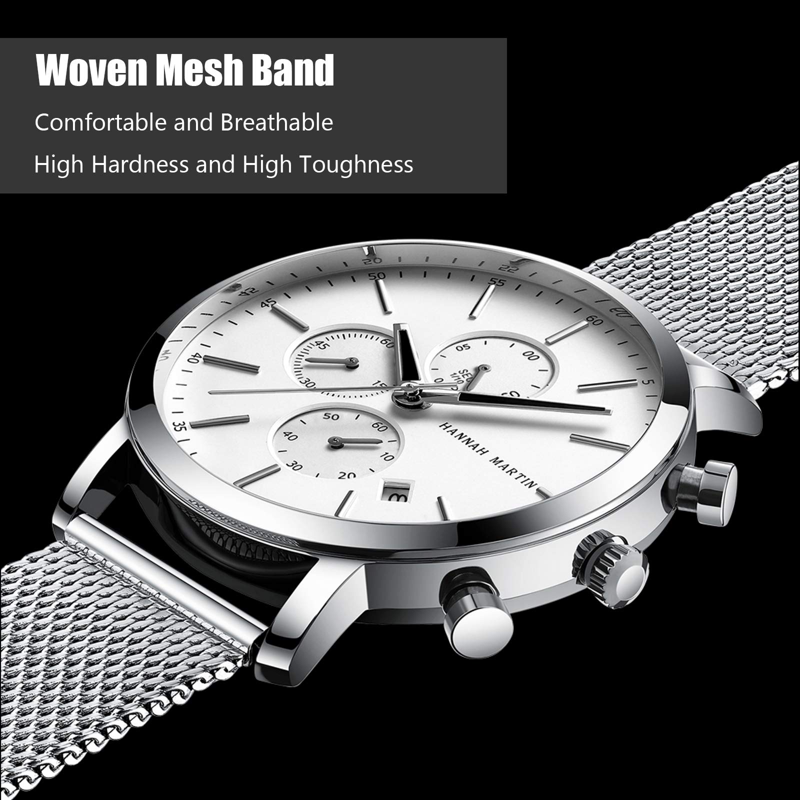 Годинник rorios Хронограф Аналоговий Кварцовий Чоловічий Годинник з ремінцем з нержавіючої сталі Водонепроникний, фото №4