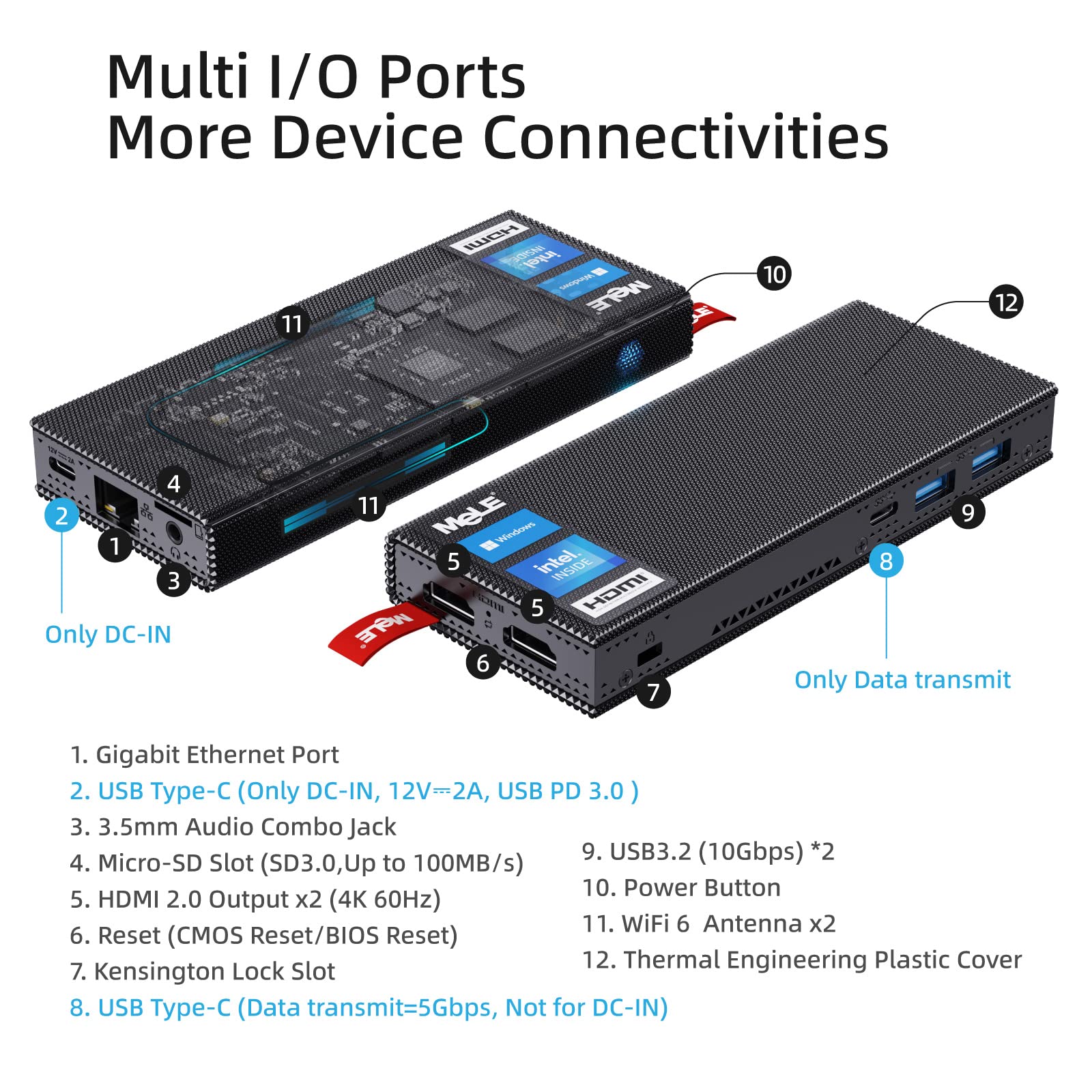 Мини ПК MeLE PCG02 Pro WiFi 6 Windows 11 Pro Celeron N5105 8GB 128GB на стик Dual 4K HDR HDMI, фото №2