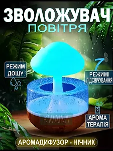 Увлажнитель воздуха Гриб с эффектом дождя Аромадиффузор-ночник подсветкой Mushroom drop water - Фото 1