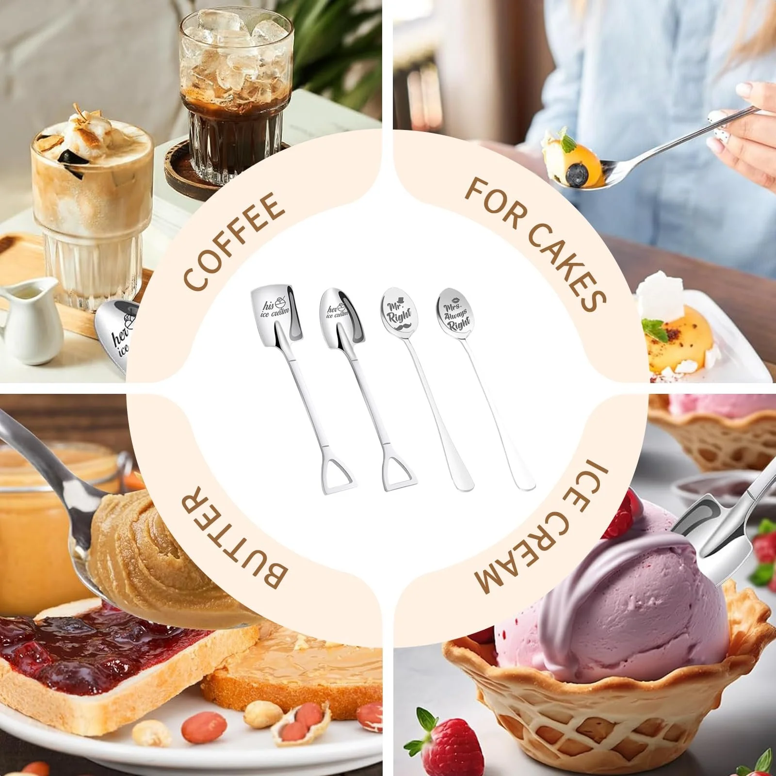 Ложка Кавова ложка Two Pairs of Coffee Spoons Engraved Coffee Spoon Міцна і довговічна, фото №4