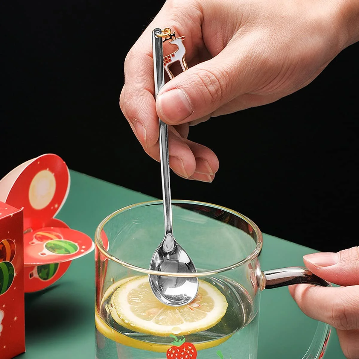 Ложки Рождественские, набор 10 шт, ложки для кофе, ложки из нержавеющей стали, чайные ложки, десертные ложки, ложки для размешивания, суповые ложки, клубника, ананас, авокадо, вишня для кофе, мороженого, супа, фото №6