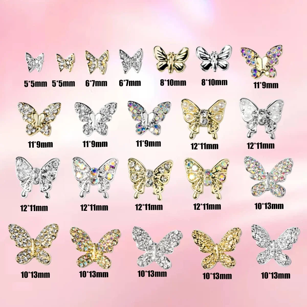 Украшения для ногтей Бабочки, Набор из 22 металлических украшений для ногтей в виде бабочек, 3D сплавные шармы для акриловых ногтей, аксессуары для маникюра своими руками для женщин, фото №2