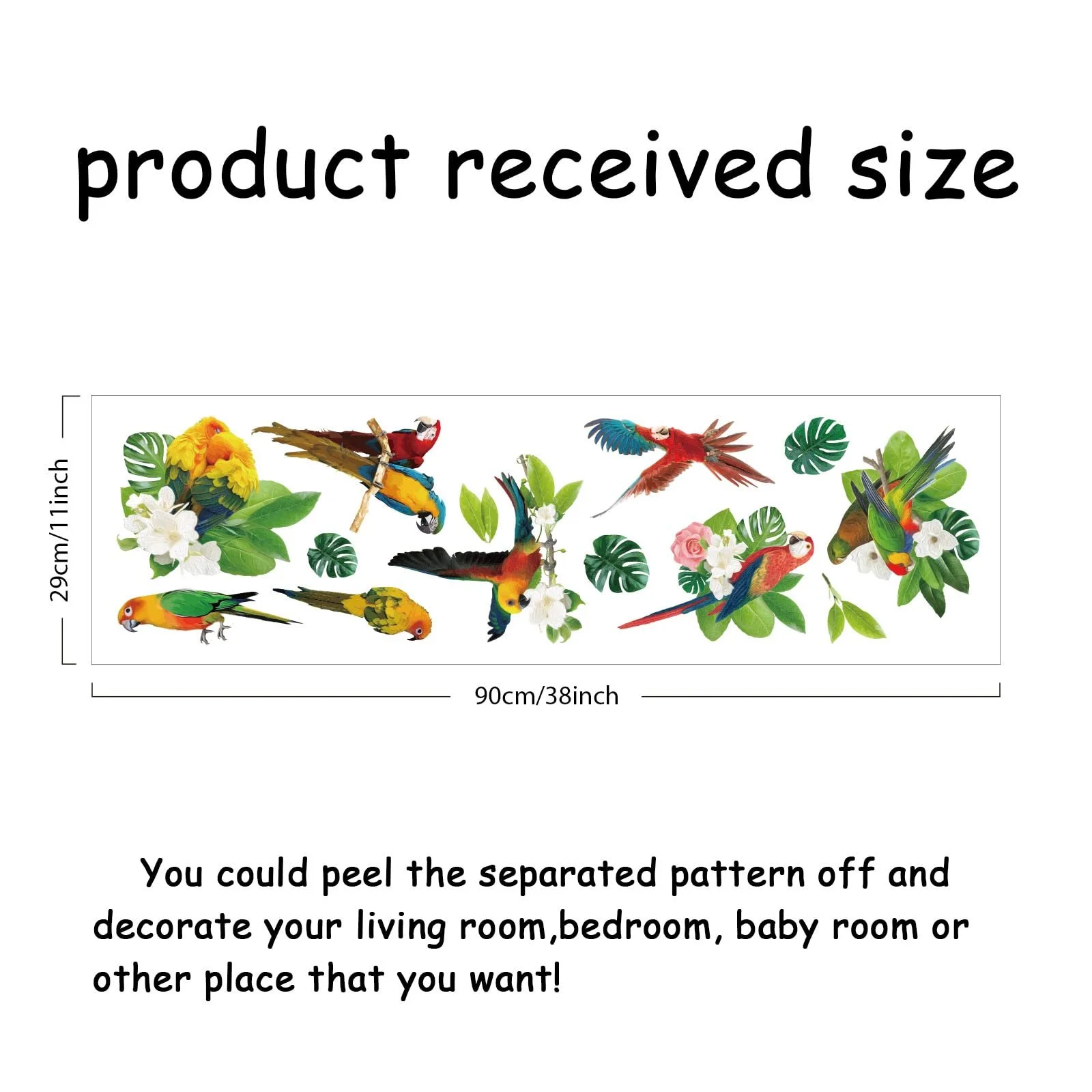 Наклейка на стіну SUPERDANT Папуги та тропічні рослини 90 x 29 см Вініл, фото №2