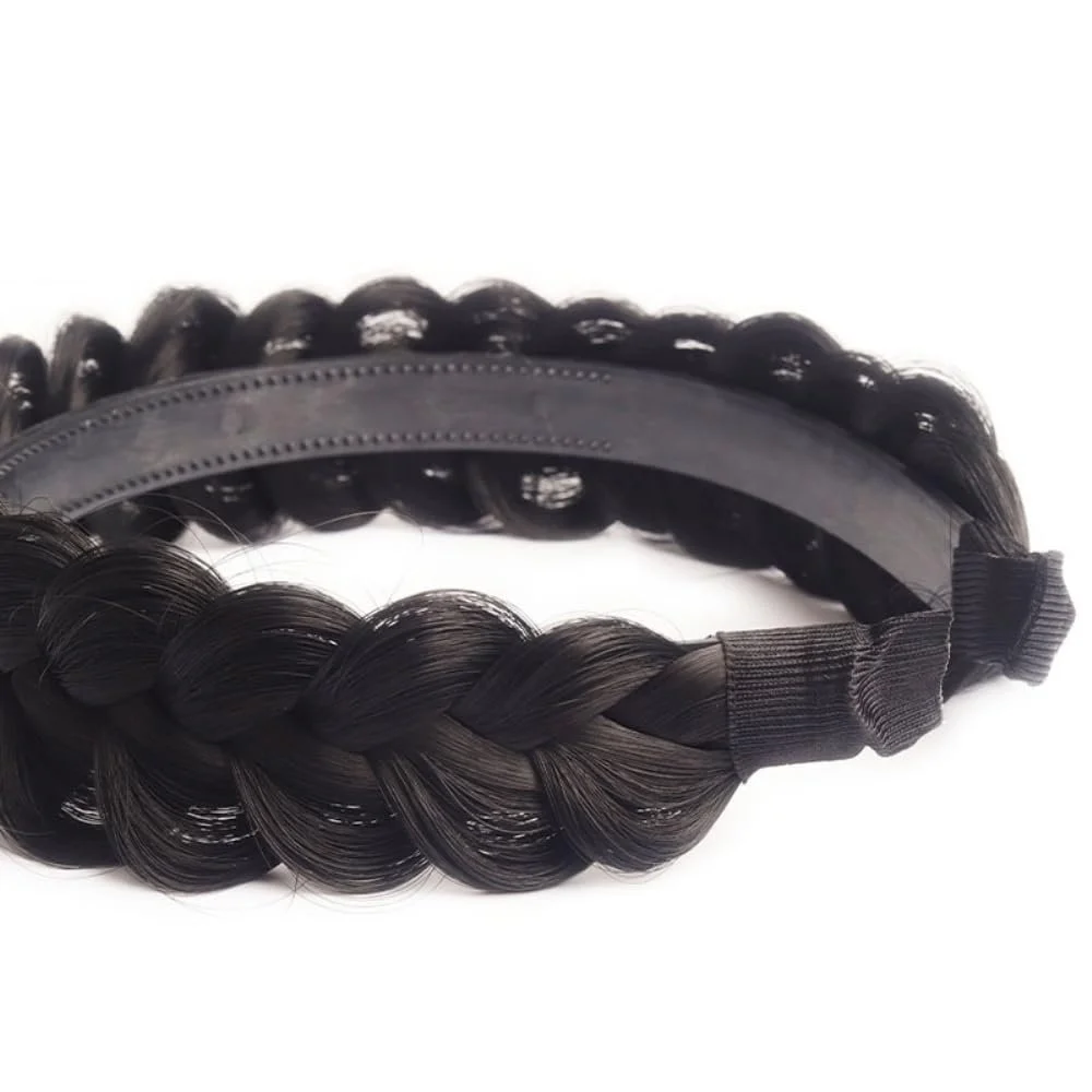 Жіночий обруч для волосся з плетеною косою, темно-коричневий, фото №5