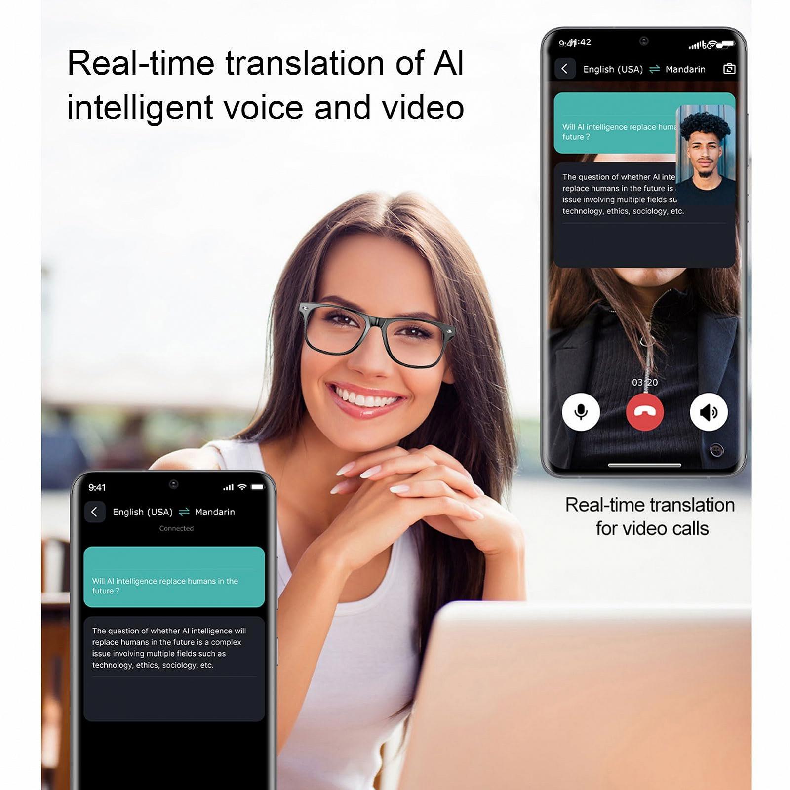 Розумні окуляри для перекладу AI Bluetooth для чоловіків і жінок, 163 мови, у реальному часі, фото №3 Розумні окуляри для перекладу AI Bluetooth для чоловіків і жінок, 163 мови, у реальному часі, фото №3