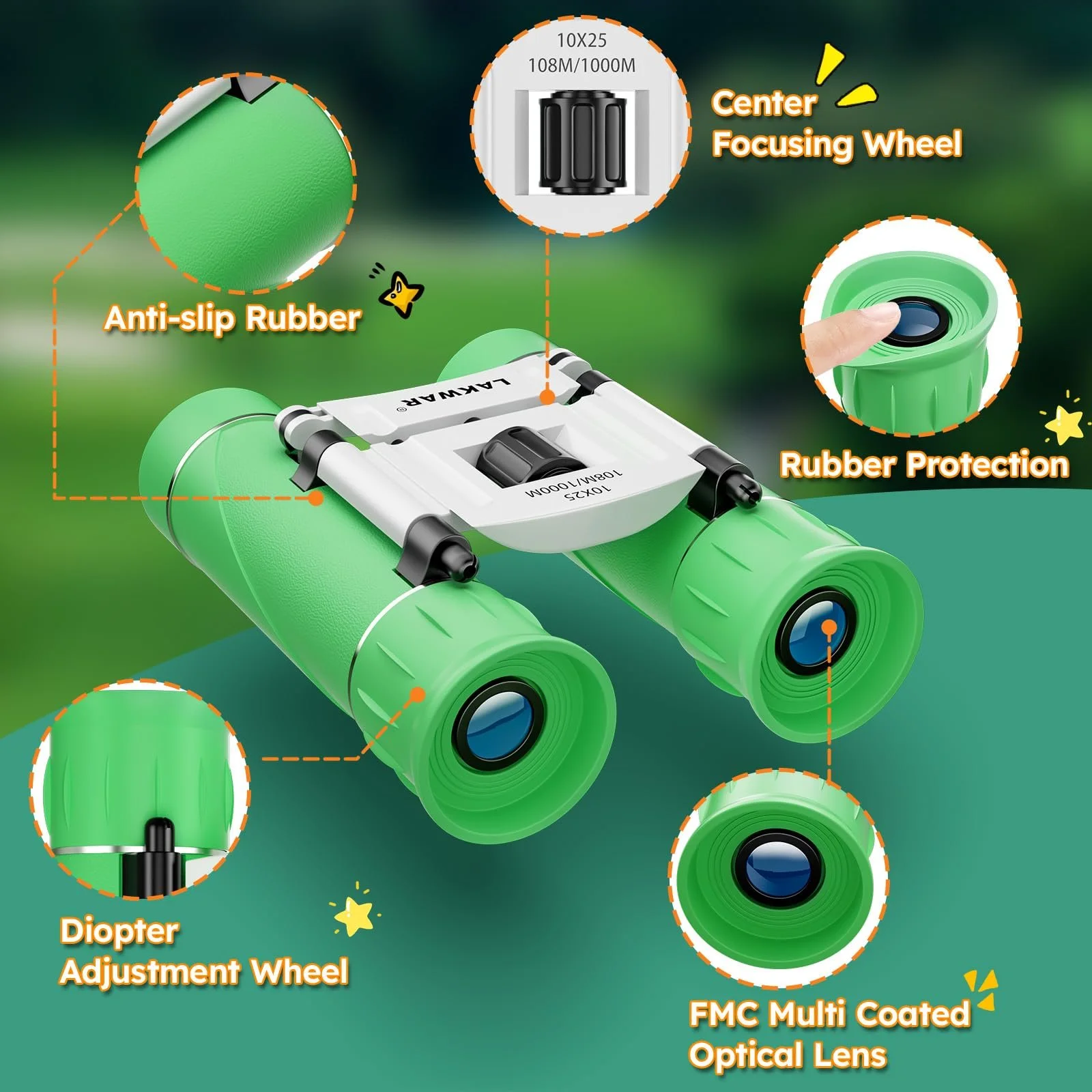 Бінокль 10x25 Компактний Міні Водонепроникний Зелений, фото №6