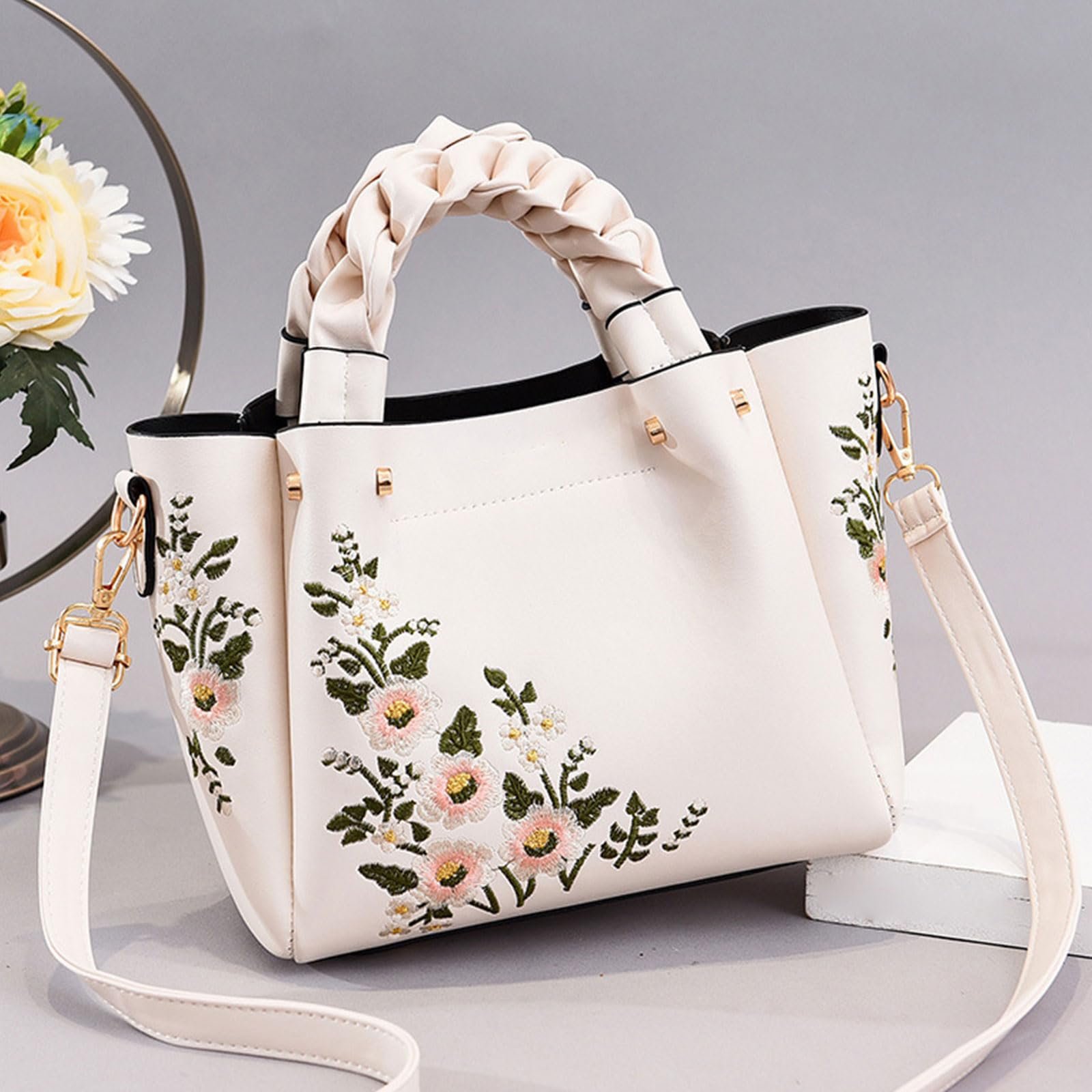 Сумка з ручками NICOLE & DORIS Елегантна Жіноча Сумка-шоппер зі штучної шкіри Жіноча Сумка на плече Вишита Сумка на плече для роботи Навчання Шопінгу, фото №3