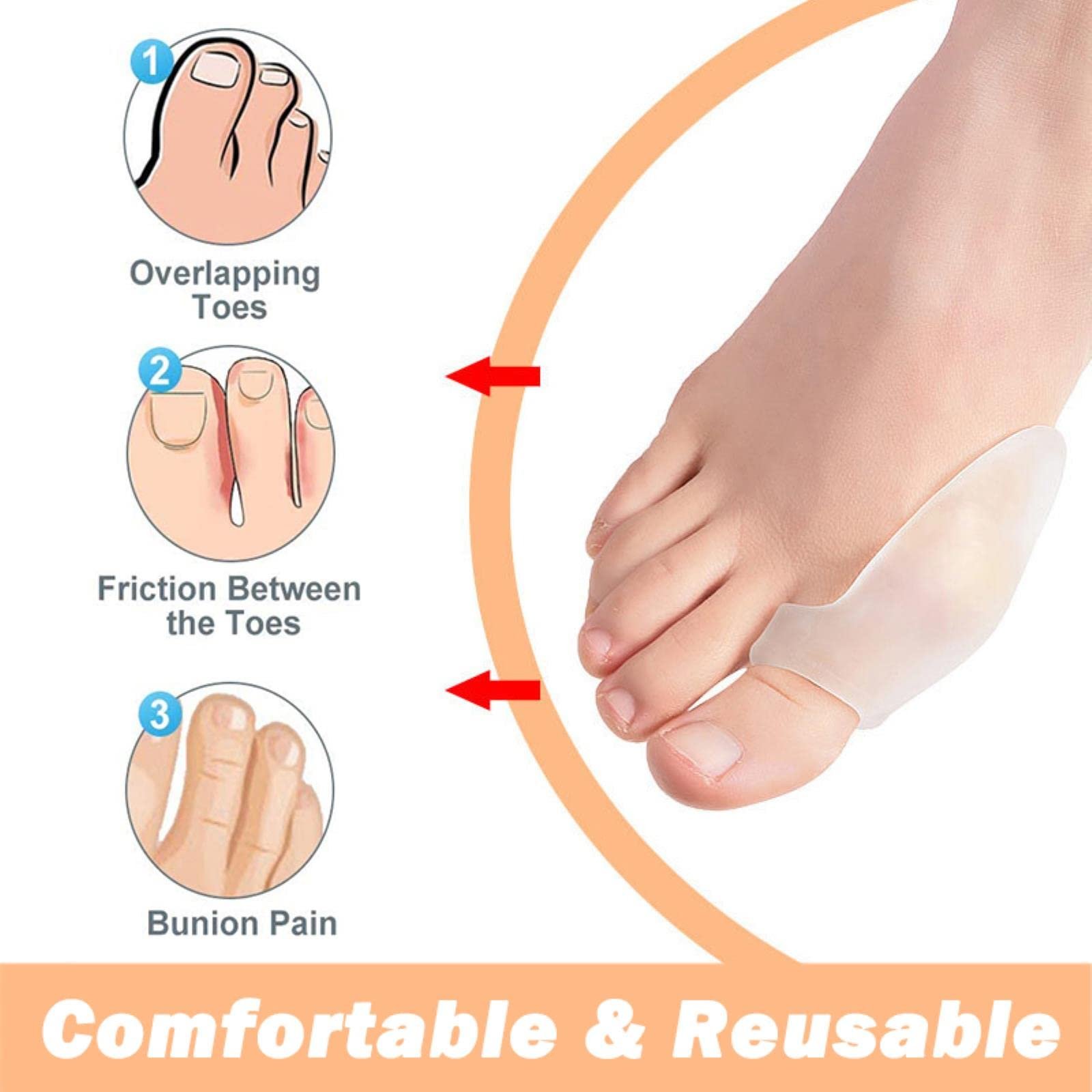 Коректор для великого пальця стопи Гелевий 2 шт./пара Захисний амортизатор для полегшення болю від тертя та тиску, фото №4