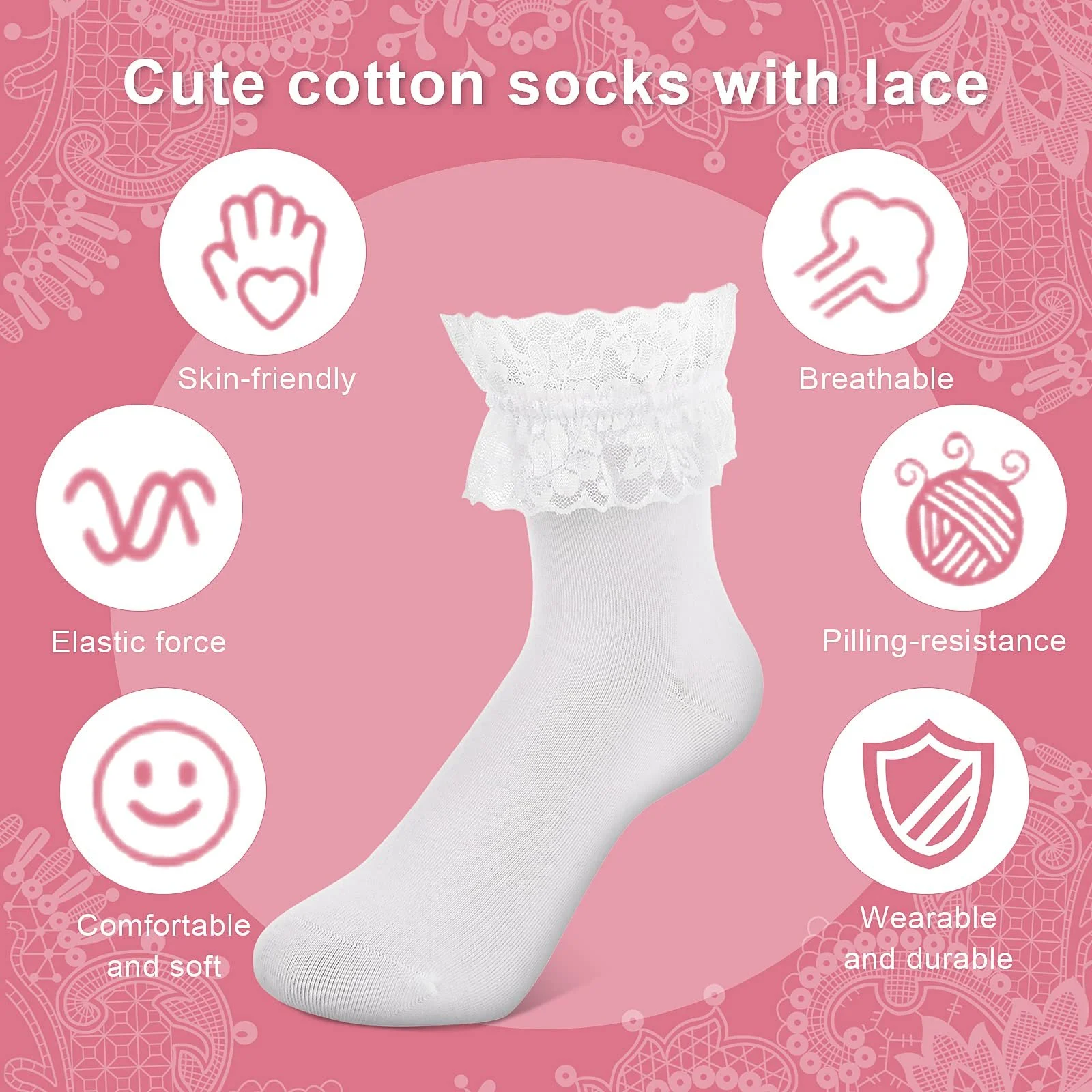 Шкарпетки Sibba Ruffle Liners Lace 1 пара Kawaii Ruffle Crew, фото №6