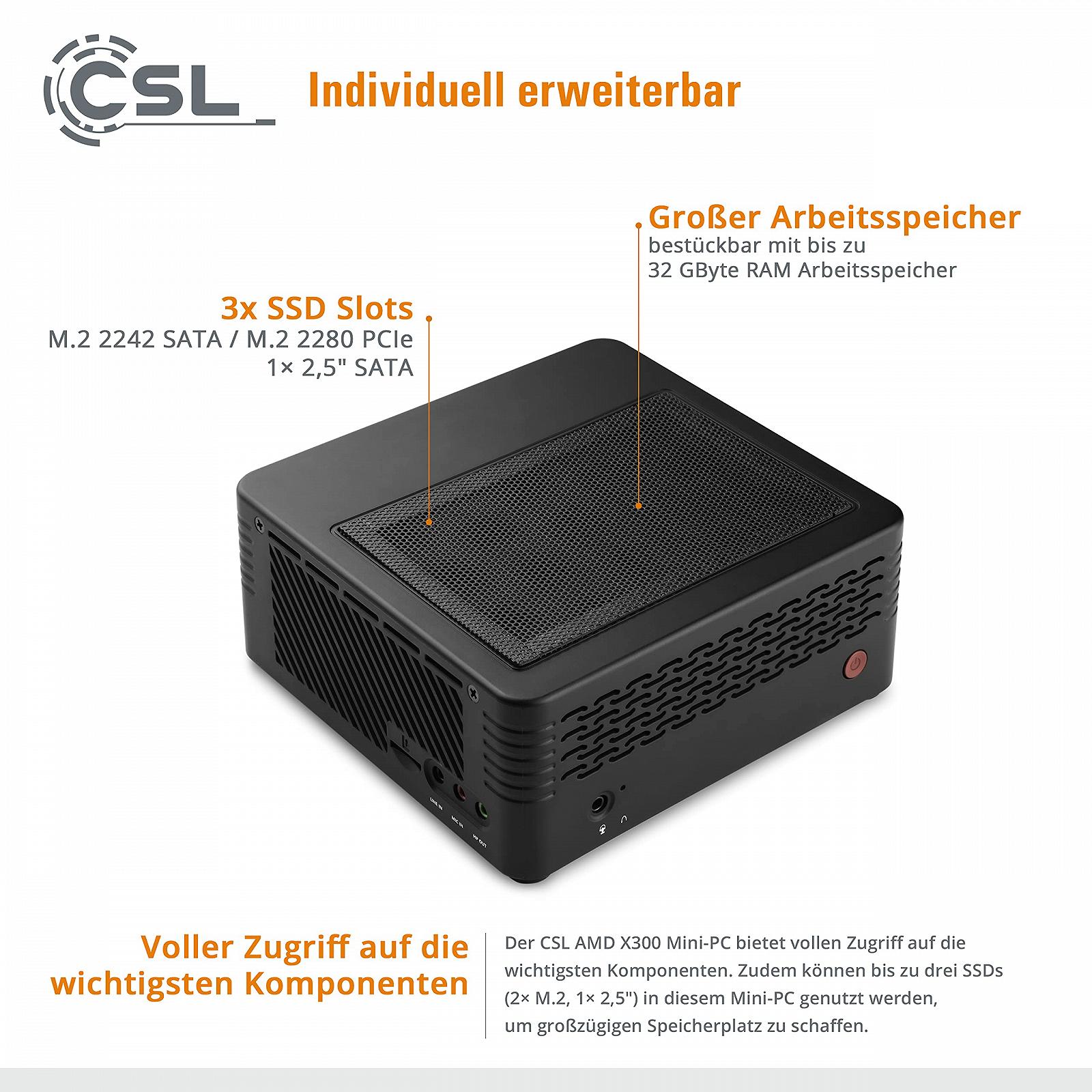 Міні ПК CSL X300 Windows 11 Home AMD Ryzen 7 5700G 8x3800МГц 1000ГБ M.2 SSD 16ГБ DDR4-RAM Radeon Vega 8 Graphics 4K@60Гц DP HDMI 2 USB 3.1 Dual WiFi BT 5.1, фото №7