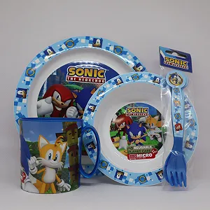 Набор детской посуды Sorrisini Sonic: тарелка, миска для каши, чашка 350 мл, детские столовые приборы synthetic.ua - Фото 1