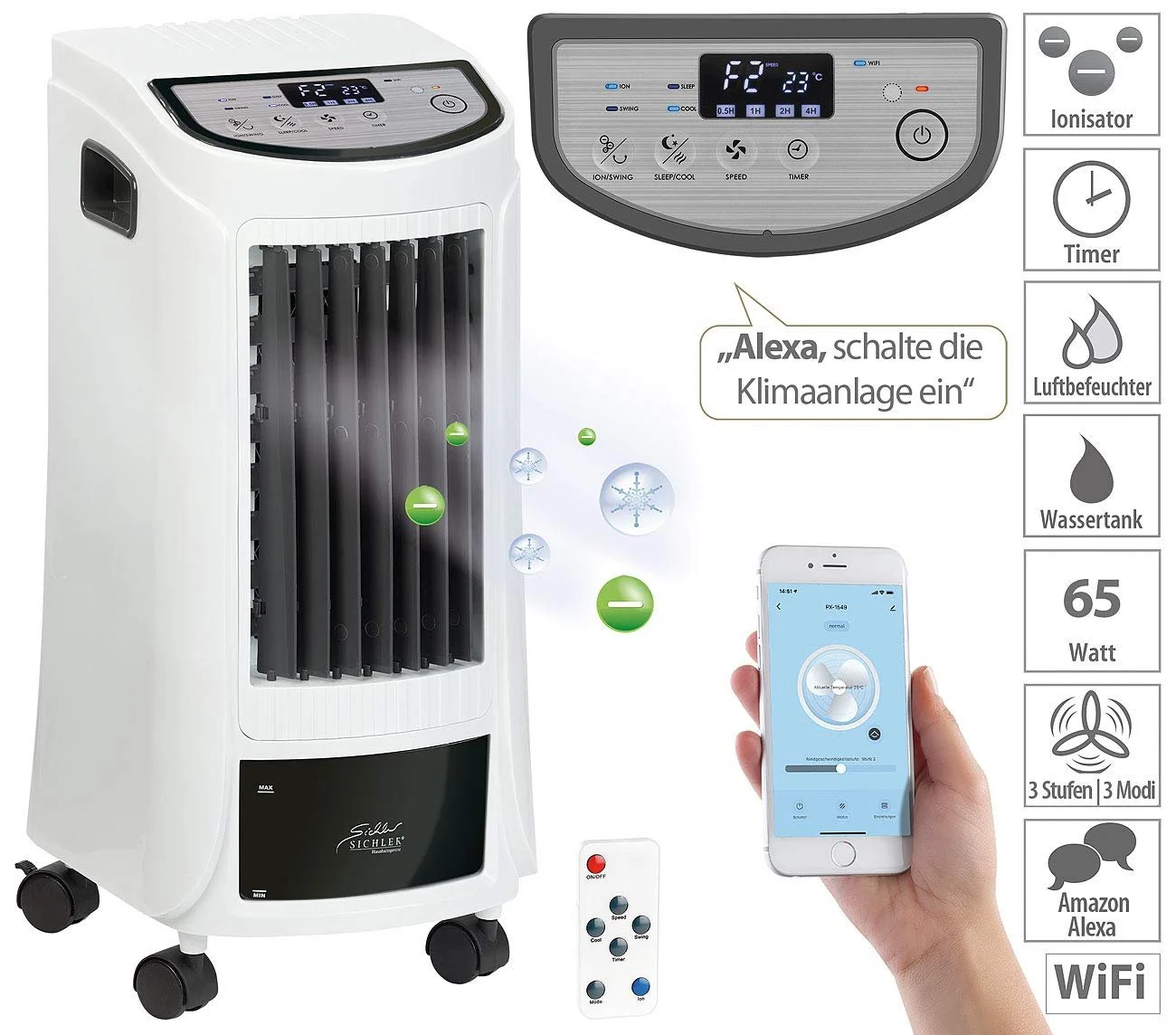 Охладитель воздуха Sichler Haushaltsgeräte 3-в-1 WiFi Увлажнитель и ионизатор App, фото №3