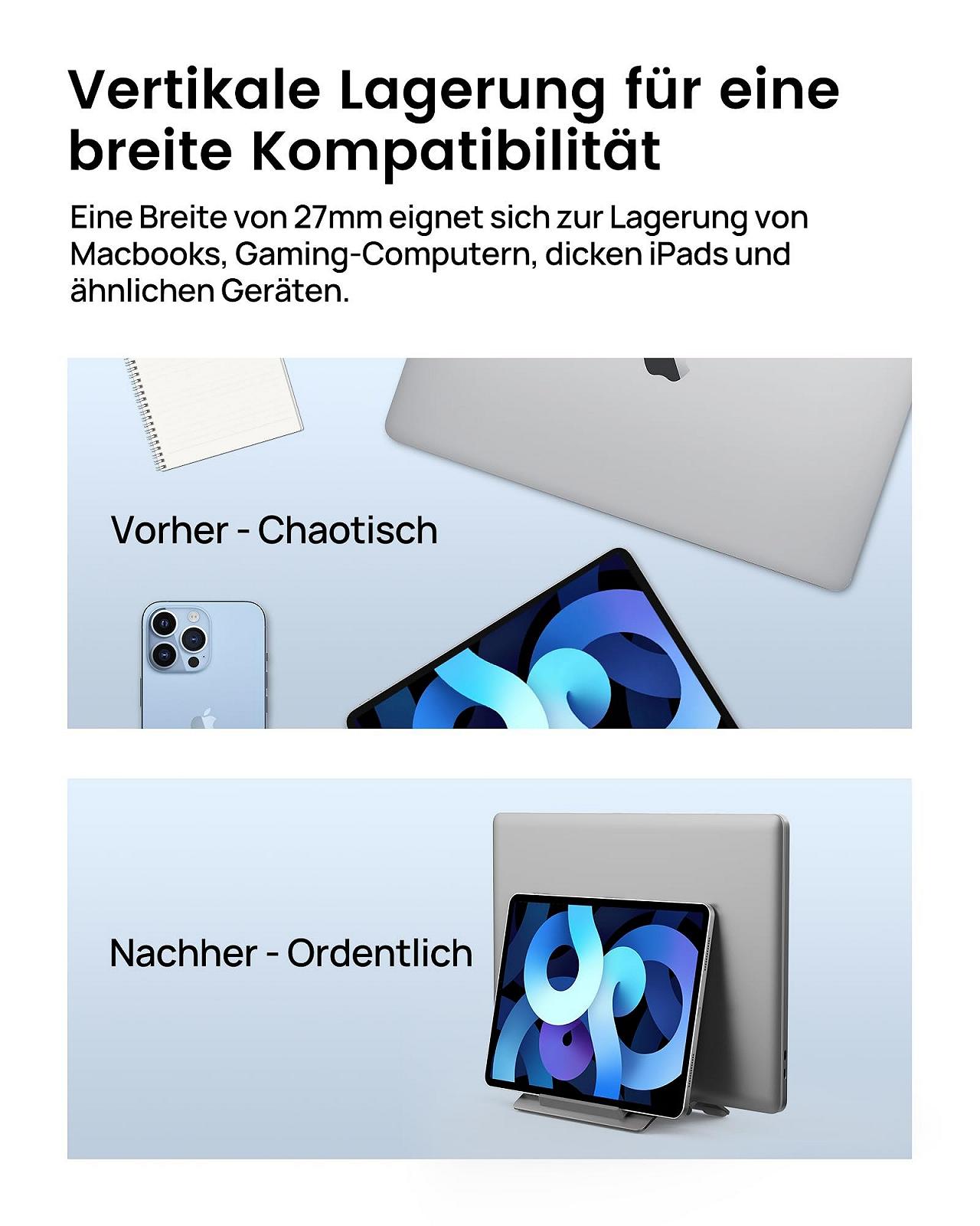 Подставка вертикальная SODI Алюминиевый сплав Автоматическая Cерый для MacBook Air, MacBook Pro, iPad, iPhone, Notebook, фото №6