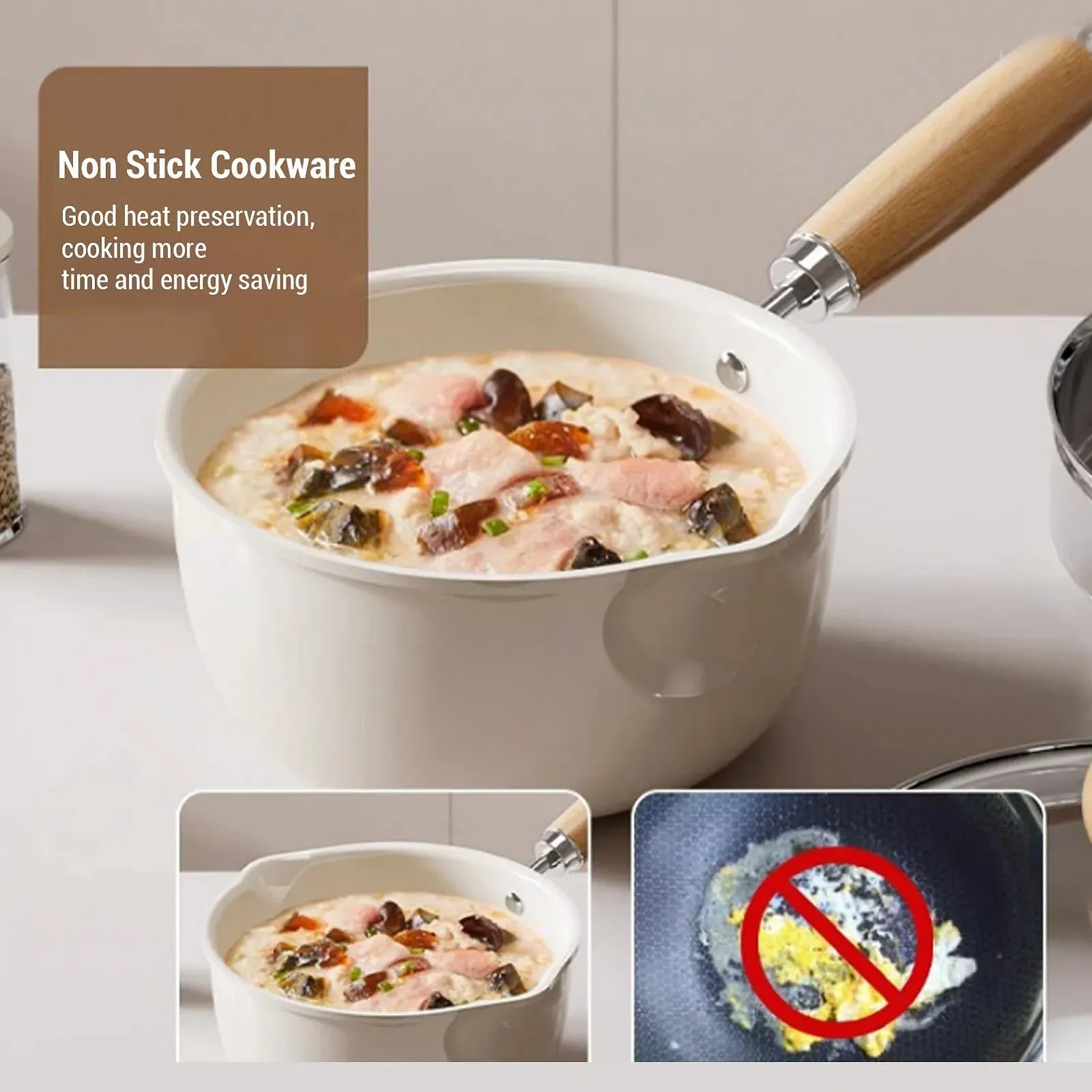 Ковш Pssopp антипригарный для одной порции с деревянной ручкой, фото №2