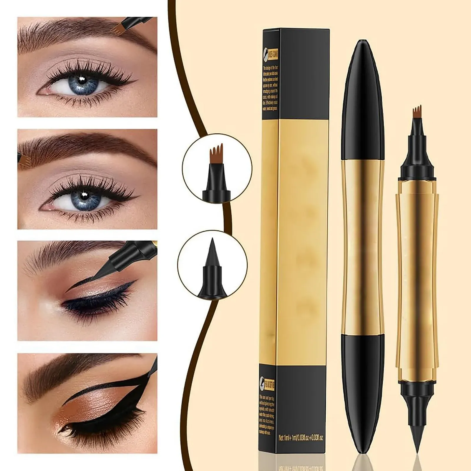 Карандаш для бровей 2-в-1 Magic 3D Microblading с эффектом татуажа, 4 зубчика с подводкой для глаз, многофункциональный карандаш для бровей с двойной головкой, долговечный водостойкий инструмент для макияжа Светло-коричневый, фото №5