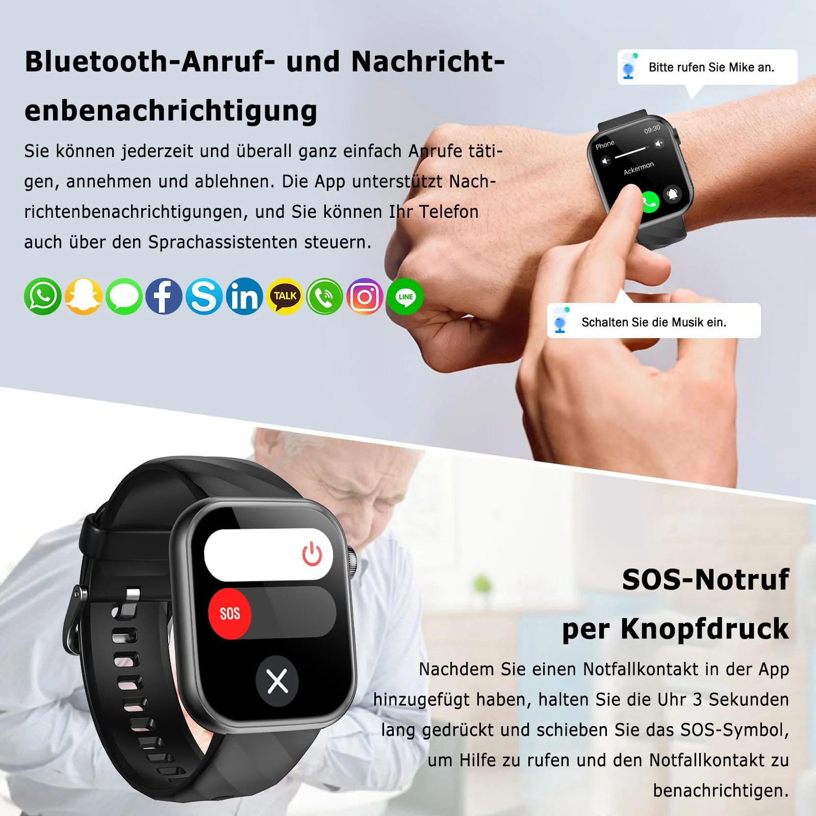 Смарт-часы 2025 ECG + HRV/BMI для мужчин и женщин, 1,97-дюймовый AMOLED, монитор здоровья с функцией телефона, круглосуточный мониторинг сердечного ритма SpO2, артериального давления, температуры тела, мониторинг сна, Черный, фото №4