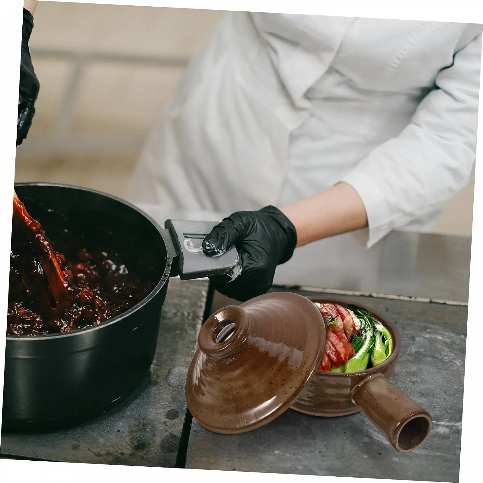 Кастрюля керамическая термостойкая с крышкой и ручкой, фото №4