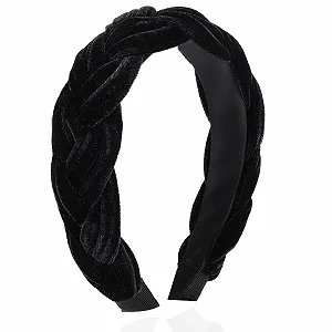 Обруч для волос плетеный Бархатный Черный - Фото 1
