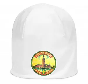 Шапка Унисекс Stockholm Sweden Sverige Retro Style City Poster Хлопок Белый - Фото 1