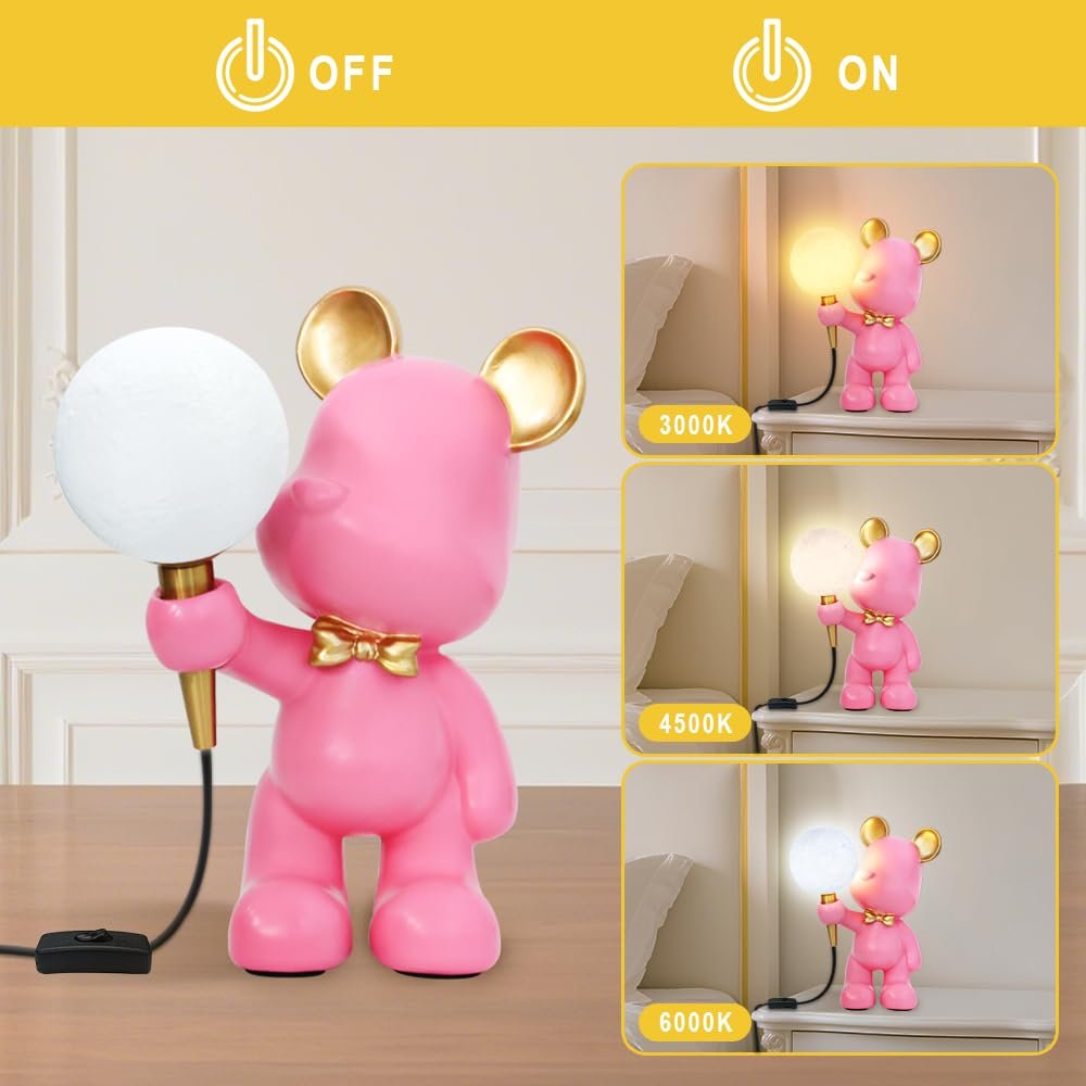 Настільна лампа YESINTO у формі ведмедя зі смоли рожева G9, фото №5