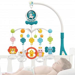 Мобайл LINGJIONG Nativity Toy - Детская комната Музыкальный мобильный проектор ночного света - Подвесной игрушечный мобайл с погремушками для младенцев от 0 лет - Фото 1