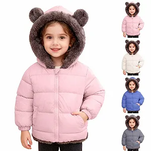 Зимняя куртка с флисовой подкладкой Generisch, двусторонняя, теплая куртка с капюшоном и плюшевыми медвежьими ушками, унисекс, детская, ветрозащитная утолщенная куртка, милая хлопковая куртка 2025 - Фото 1