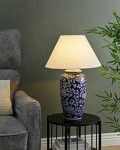 Настільна лампа Beliani Angeles порцелянова основа лляний абажур E27 біло-блакитна synthetic.ua - Фото 1