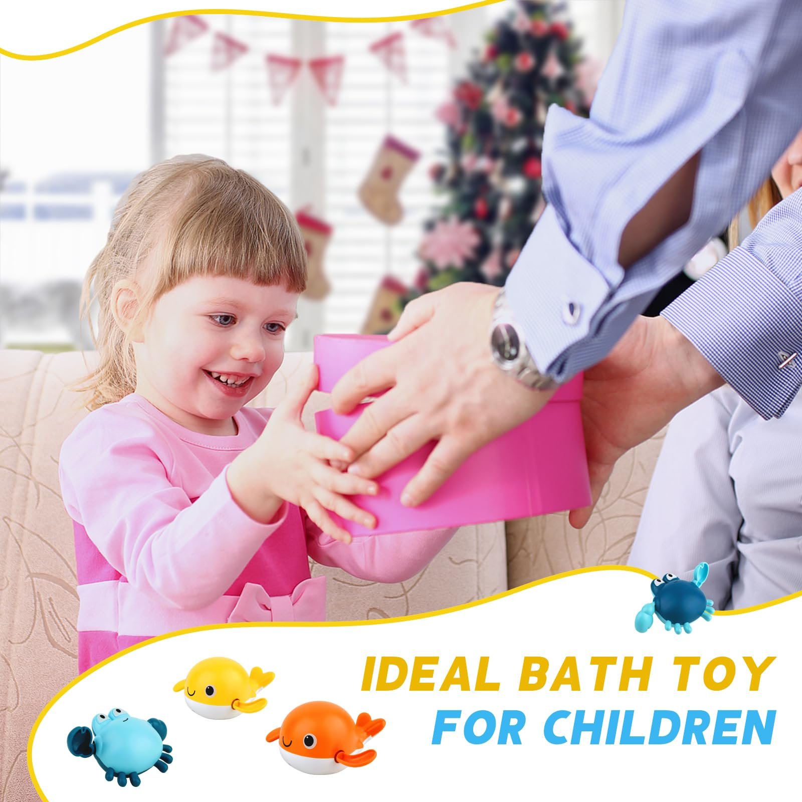 Іграшки для ванни, Гра Риболовля з 4 заводними іграшками для ванни, Сачок, Плаваюча іграшка для басейну, Іграшки Монтессорі для малюків, фото №6