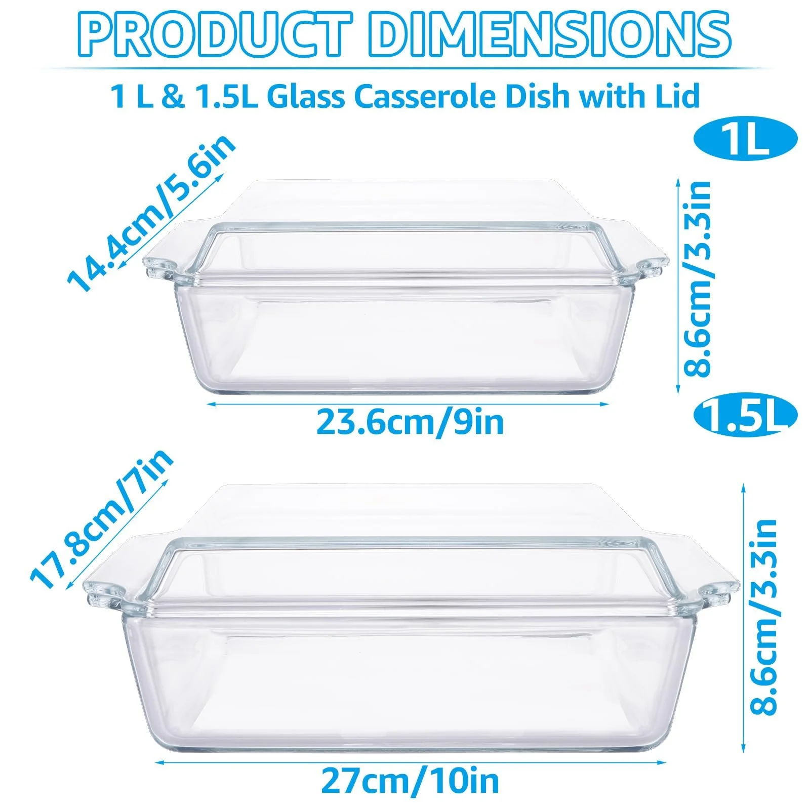 Набор форм для запекания WOPPLXY прямоугольные стеклянные с крышками 1 л и 1.5 л 2 шт прозрачные, фото №2 Набор форм для запекания WOPPLXY прямоугольные стеклянные с крышками 1 л и 1.5 л 2 шт прозрачные, фото №2