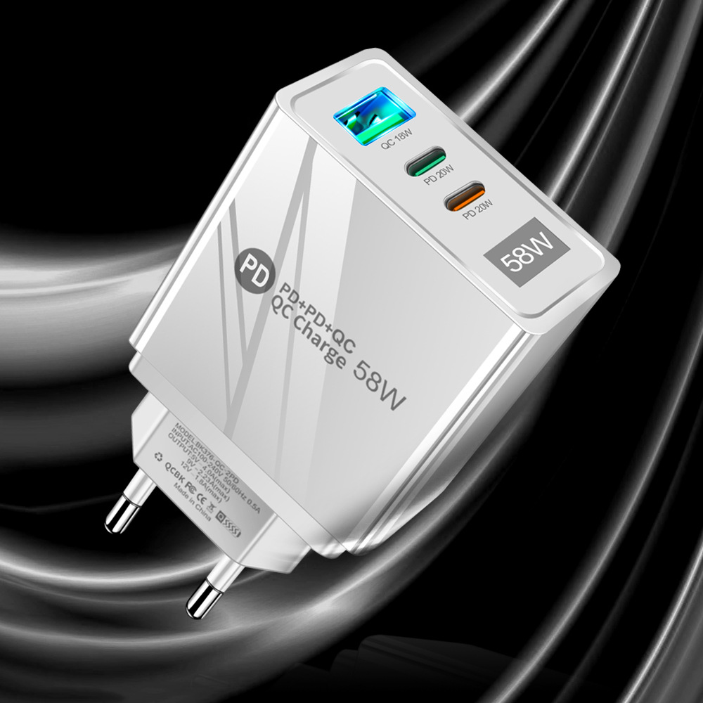 Сетевое зарядное устройство Mirrow USB 2-Type-C Super Charge/Quick Charge 3.0 PD 58W White, фото №2