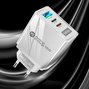 Сетевое зарядное устройство Mirrow USB 2-Type-C Super Charge/Quick Charge 3.0 PD 58W White synthetic.ua - Фото 1