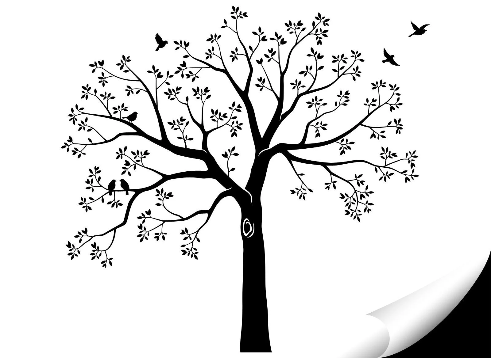 Наклейка на стену Grandora W5480 XXL Tree Birds 165 x 160 см Black, фото №2