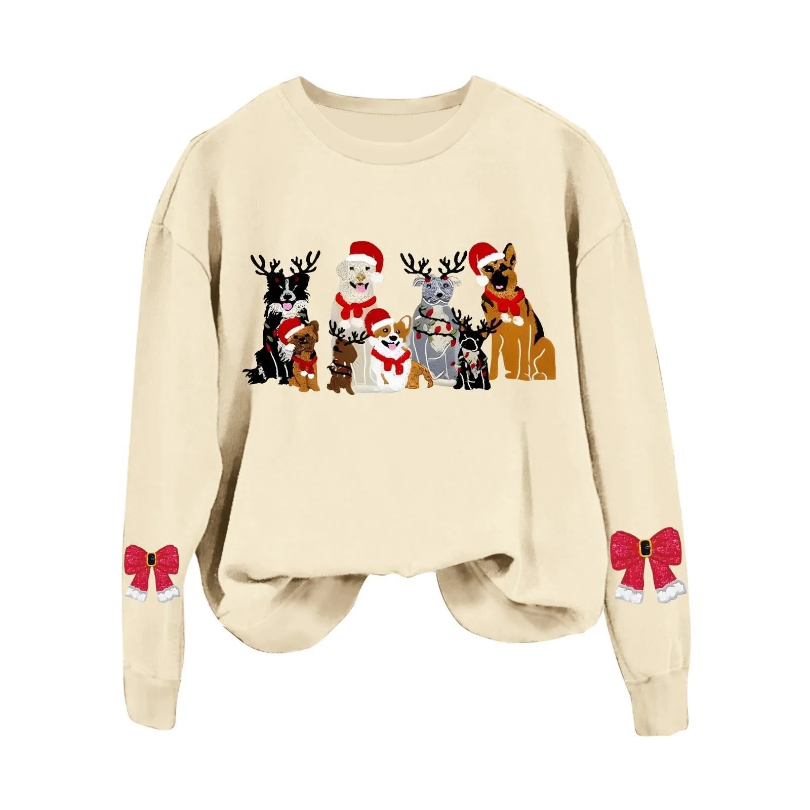 Рождественский джемпер Женский Базовый свитер с круглым вырезом Рождественская толстовка Женская Рождественская повседневная свободная рубашка с длинным рукавом Женский джемпер Праздничная рождественская женская кофта, фото №2