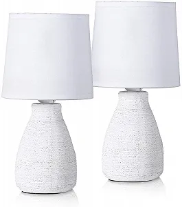 Набір з 2 настільних ламп BRUBAKER 28 см з керамічною основою та бавовняними абажурами White - Фото 1