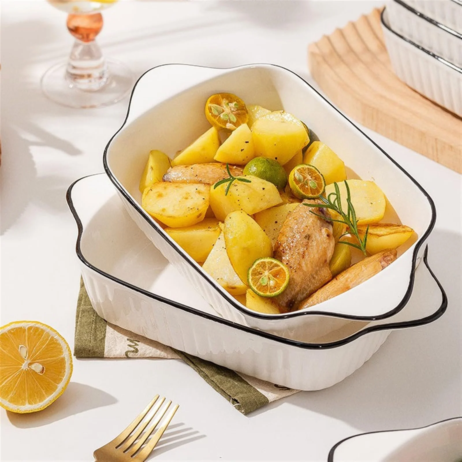 Форма для запекания скандинавский стиль керамическая прямоугольная фарфоровая, фото №5