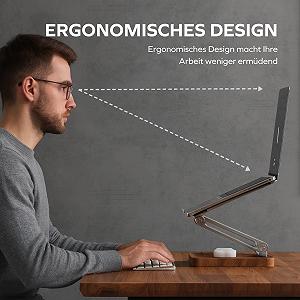 Подставка для ноутбука muso wood Регулируемая по высоте - изготовлена из алюминия и орехового дерева - Универсальная вентилируемая подставка для ноутбука для стола Подставка для ноутбука synthetic.ua - Фото 1