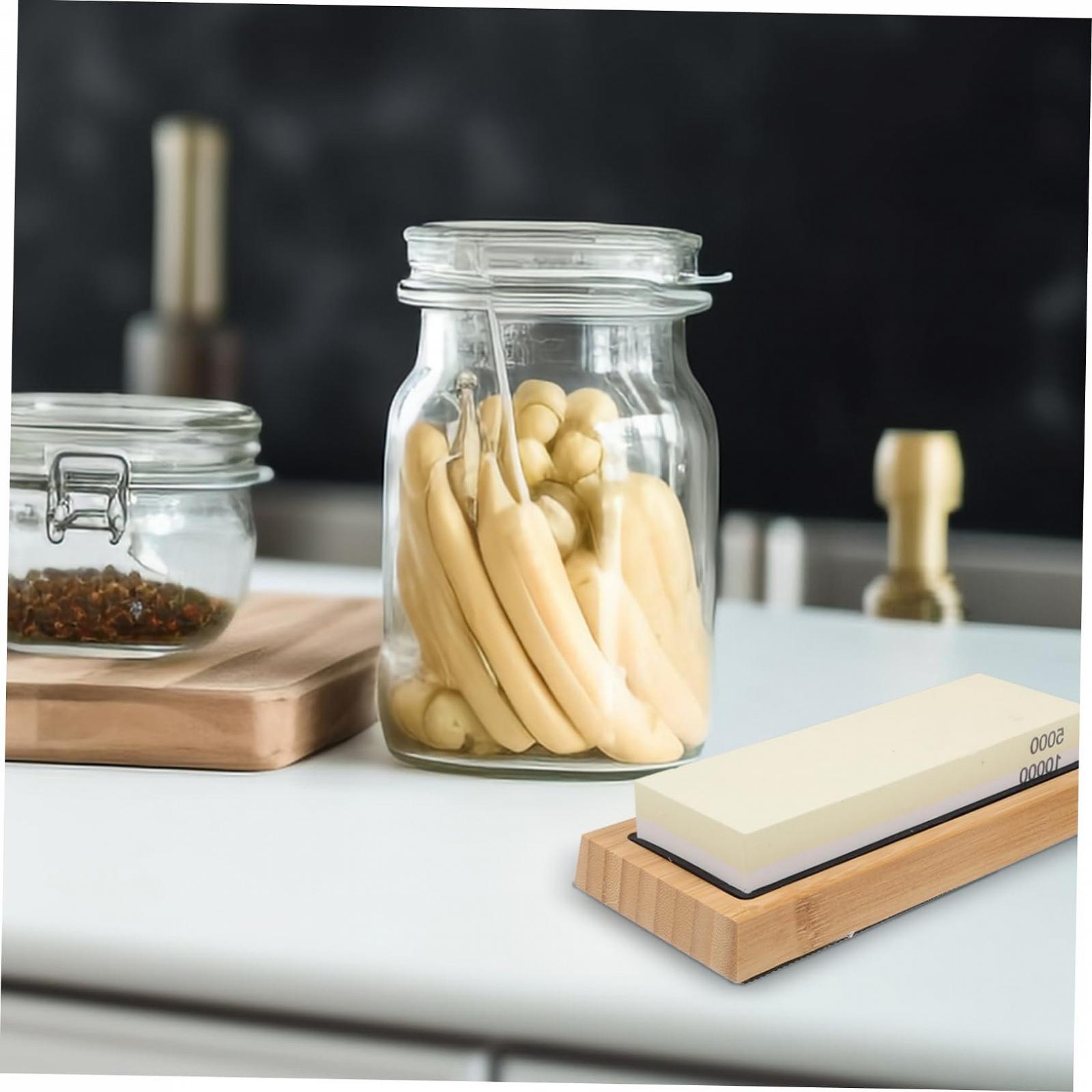 Набор точильных камней двухсторонний с бамбуковой подставкой, фото №2