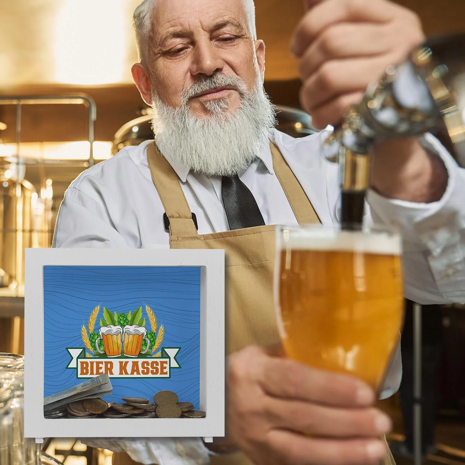 Скарбничка-рамка Beer Kasse дерев'яна з мотивом хмелю та колосків, фото №5