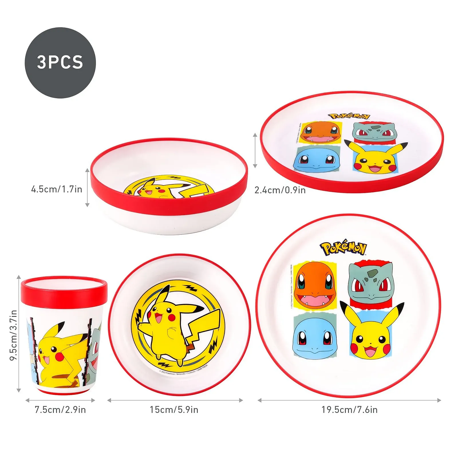 Набор детской посуды Pokeмон, 3 предмета, премиум-класса: тарелка, миска и чашка, без BPA, фото №2 Набор детской посуды Pokeмон, 3 предмета, премиум-класса: тарелка, миска и чашка, без BPA, фото №2