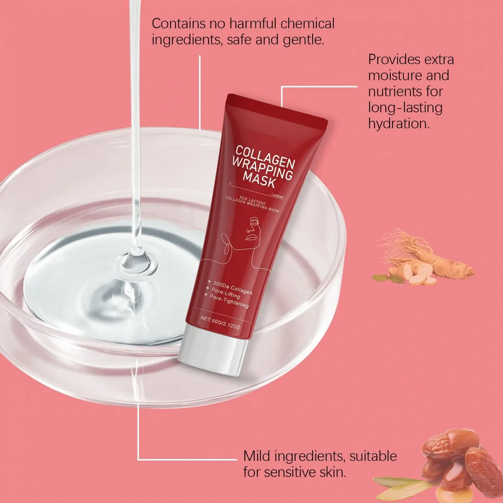 Маска для обличчя Red Lacto Collagen Wrapping, для догляду за шкірою обличчя (3 штуки), фото №8